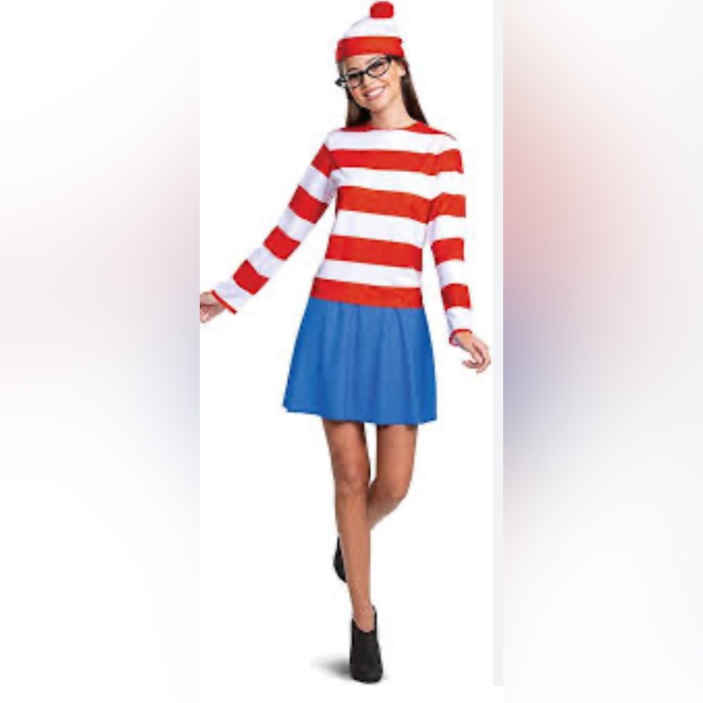 Where is Waldo costume. Includes shirt, hat, and new glasses.